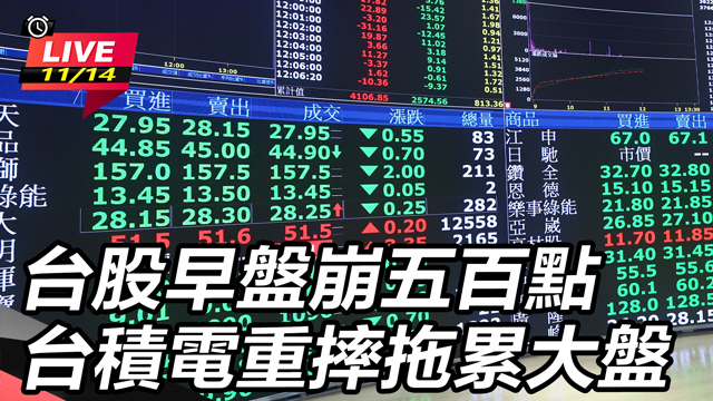 台股早盤崩五百點　台積電重摔拖累大盤