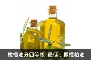 橄欖油分四等級  最低級：橄欖粕油
