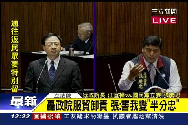 害我變半分忠！張慶忠質詢江揆訴委屈