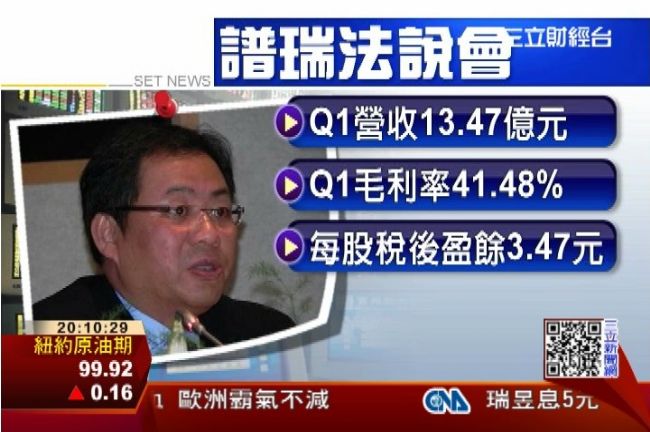 蘋果好補　F譜瑞Q1每股賺3.4元