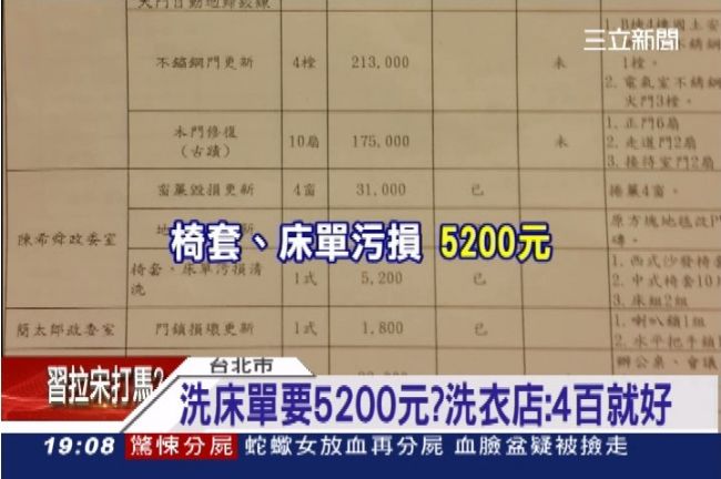政院亂求償！床單清洗費5200元？