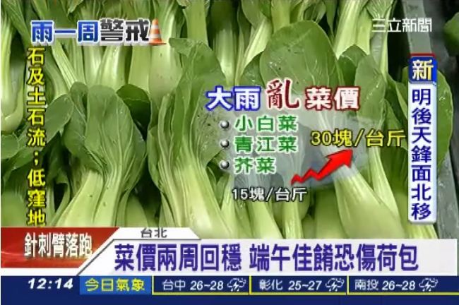 大雨菜泡爛　葉菜類飆漲4成到1倍