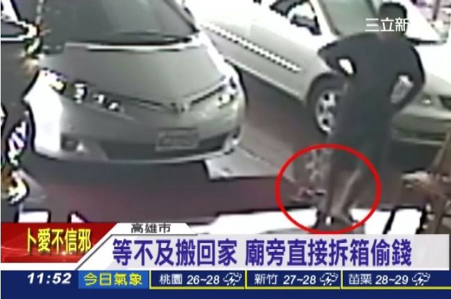 脫鞋子偷錢　25kg功德箱慘遭分解