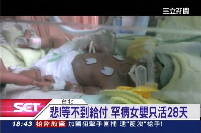 悲！等不到給付　罕病女嬰只活28天