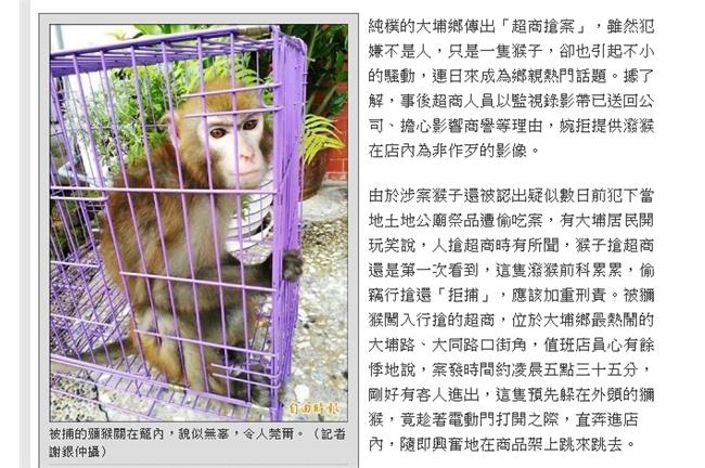 一表猴才啊！猴界「金城武」搶匪遭逮