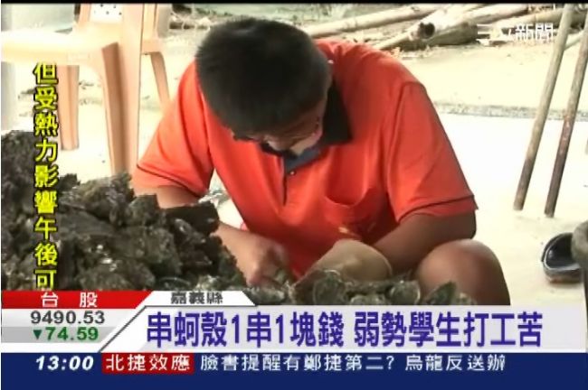 貧窮生打工　剝蚵1台斤才賺10元