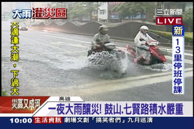 暴雨炸高雄！　鼓山區淹水一級警戒