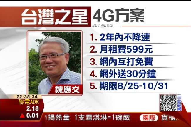 台灣之星4G打費率戰！599吃到飽