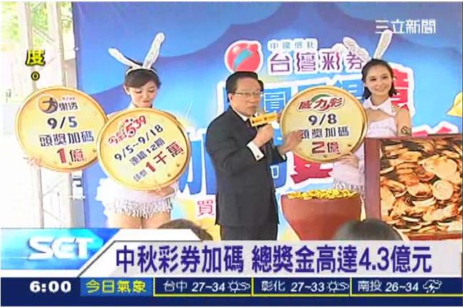 中秋彩券加碼　總獎金高達4.3億元