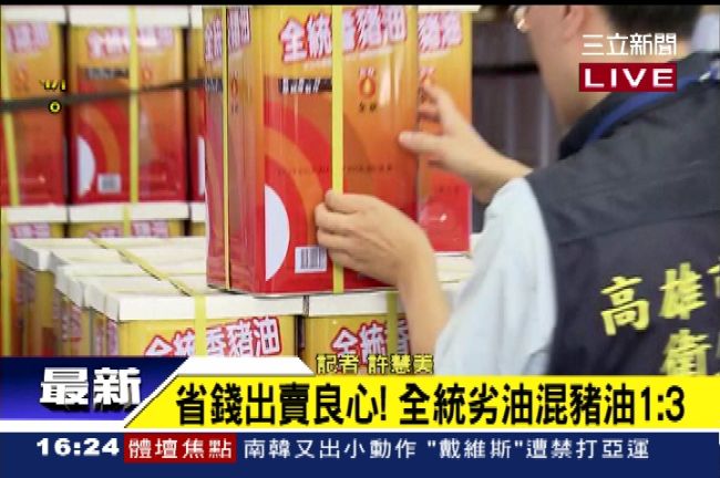 全統劣油混豬油　流入市面782噸！