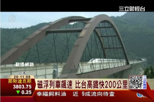 日磁浮列車飆速五百公里　比台高鐵快
