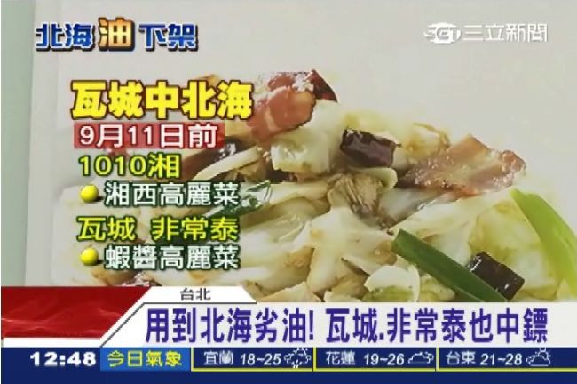 瓦城也用北海油　11日公布補償方案