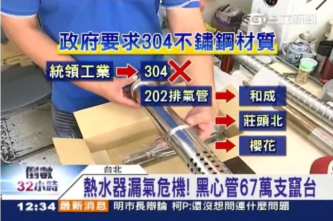 熱水器「黑心」管　67萬支流竄全台