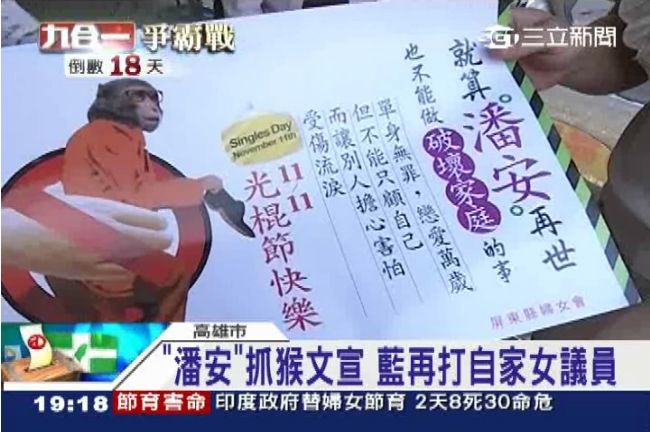 「潘安」抓猴文宣　藍再打自家女議員