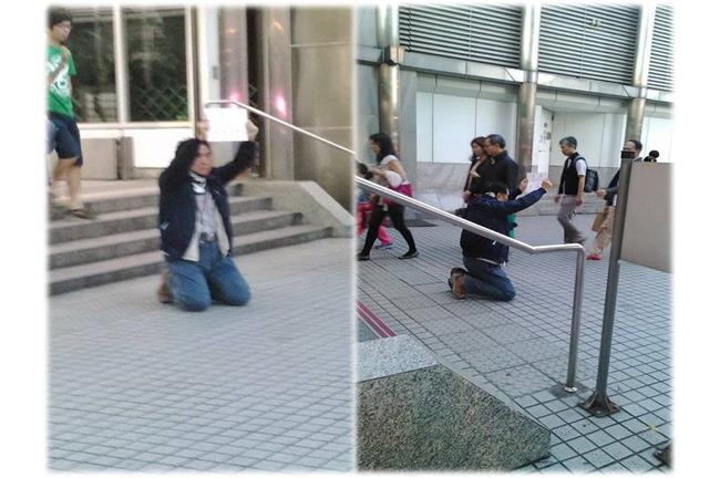 中年男跪票：「拜託！請投給連勝文」