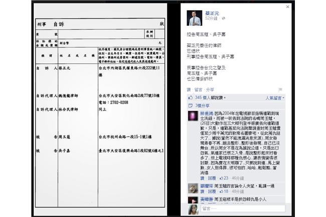 蔡正元告了！PO自述狀表示已告蔻蔻