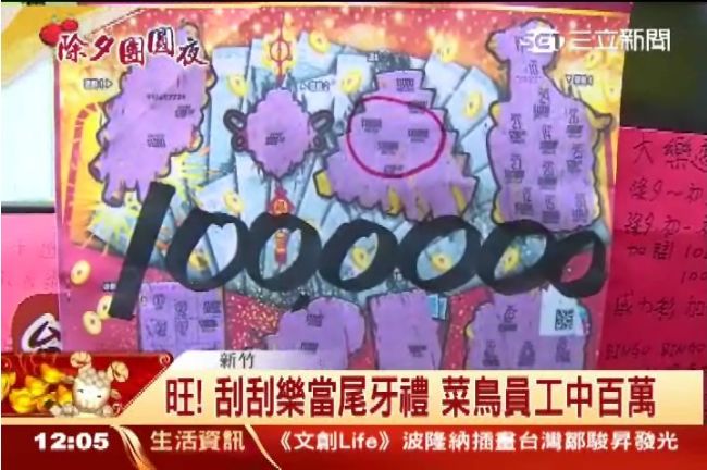 旺！刮刮樂當尾牙禮　菜鳥員工中百萬