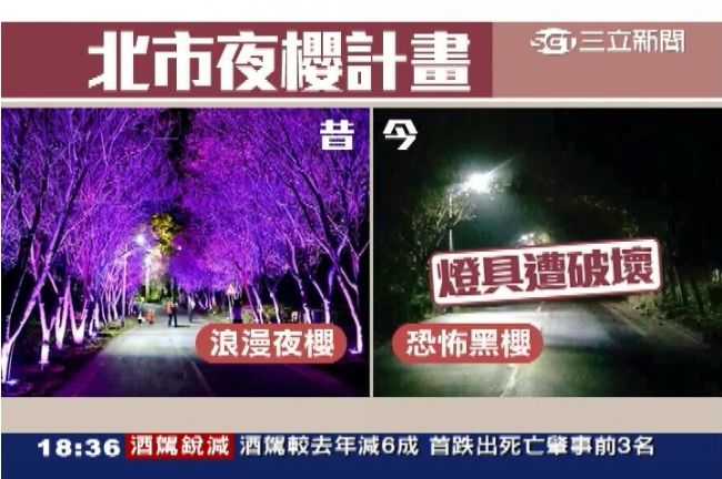 夜櫻計畫破功　百盞燈具壞光未修理