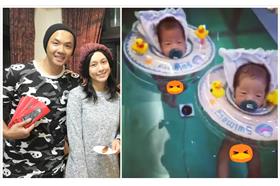 大小熊貓第一次游泳　圖／取自黑人陳建州臉書