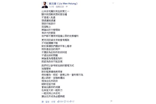 劉文雄挺公營住宅：投資本就有賺有賠