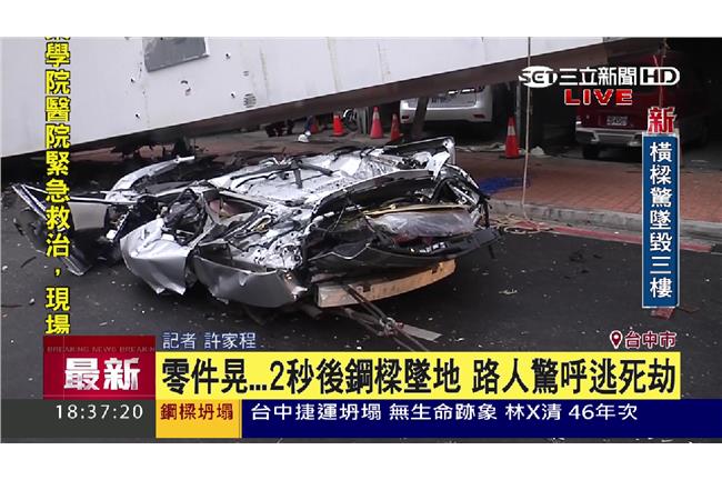 圖輯／台中捷運鋼樑墜地　車被壓成鐵餅