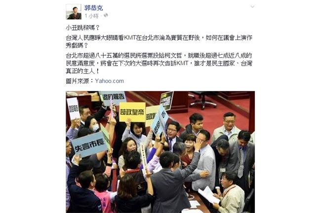 藍議員脫序質詢　郭恭克：小丑跳樑！