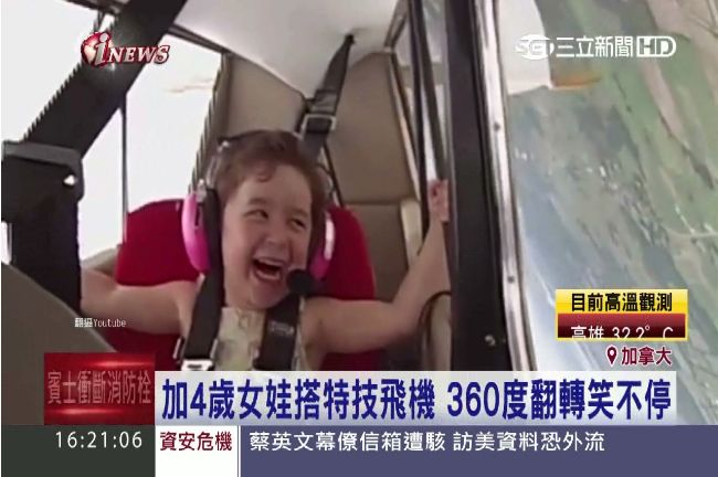 4歲女娃搭特技飛機　享受翻轉笑不停