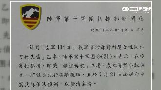 女士官遭上校性騷擾　夫PO臉書陳情