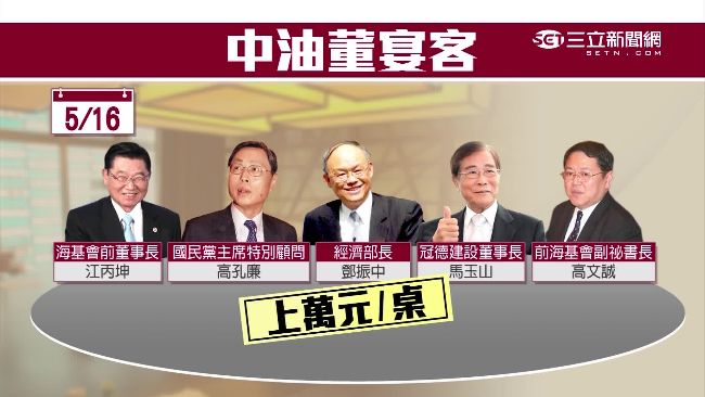 中油董月砸逾十萬宴客　名單政商通吃