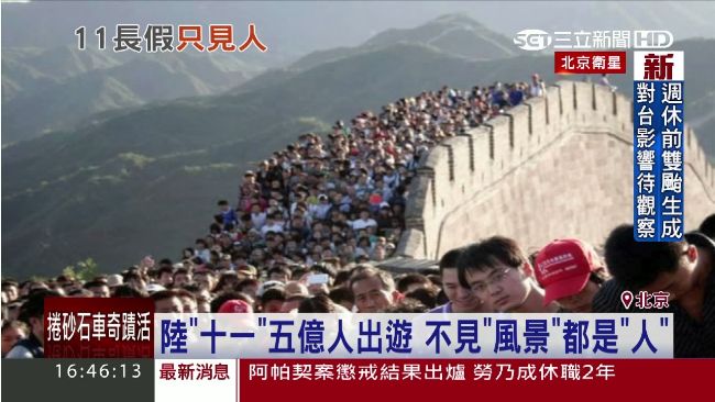大陸十一國慶　5億人出遊塞爆各景點
