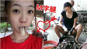 正妹,蔡亞青,M字腿,剝蚵,徵男友▲合成圖／翻攝自蔡呆呆臉書、PTT