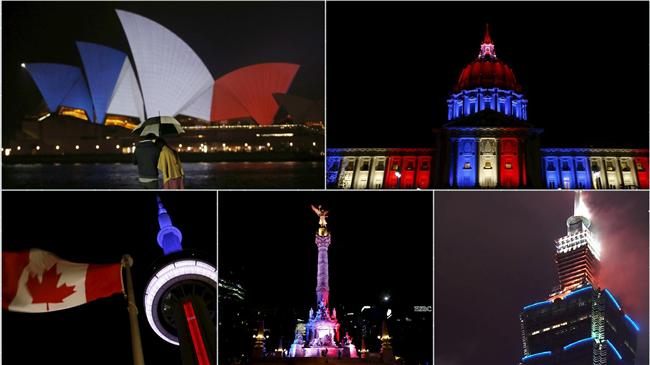 悼巴黎恐攻！多國建築亮「紅白藍」
