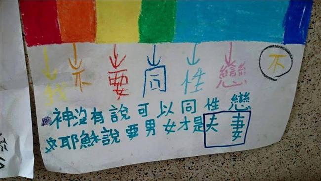 教會貼滿「反同」作品　引發眾人評論