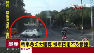 轎車急切大迴轉　機車閃避不及慘撞