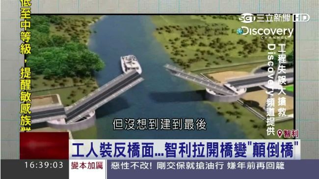 工人裝反橋面　智利拉開橋變顛倒橋