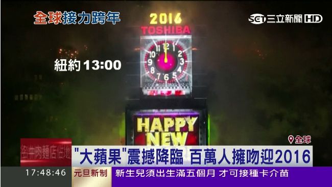 全球跨年接力　大蘋果降臨時報廣場！
