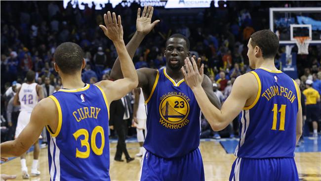 勇士三巨頭,Stephen Curry,Klay Thompson,Draymond Green(圖／美聯社／達志影像)
