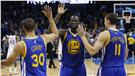 勇士三巨頭,Stephen Curry,Klay Thompson,Draymond Green(圖／美聯社／達志影像)
