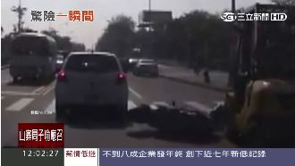 女騎士撞轎車倒地　險遭堆高機輾過