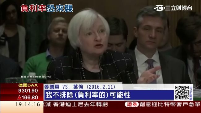 葉倫暗示負利率　春節全球股市閃崩