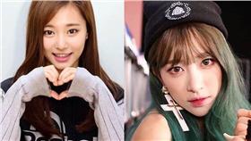 子瑜主持代班勝哈妮。組圖／左翻攝自周子瑜 Tzuyu 後援會臉書、右翻攝自EXID - Hani 安喜延臉書