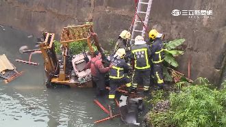 堆高機疑倒車墜大排　工人壓底命危