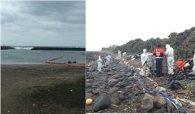 德翔台北貨櫃船斷裂，環保署督導油汙清理。（圖／取自環境保護署）