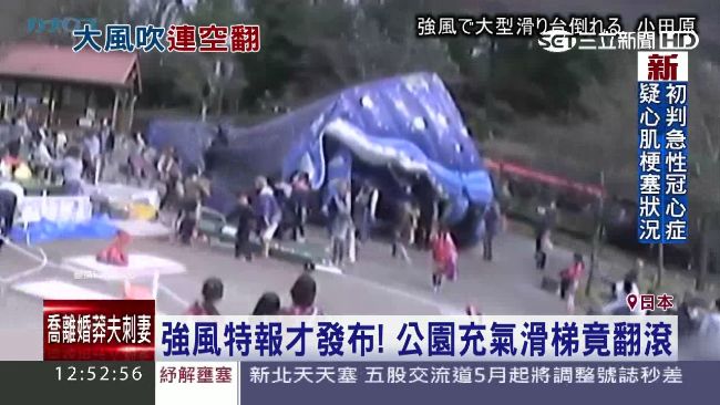 影／強風掀翻滑梯　充氣遊具安全堪憂