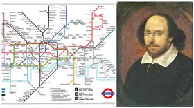 莎士比亞與英國地鐵路線圖（合成圖／翻攝自維基百科）