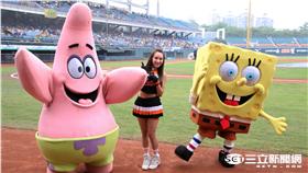 ▲統一獅海綿寶寶開球（圖／記者王怡翔攝）