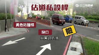 道路遭霸佔設桿畫線　僅留小縫可通行