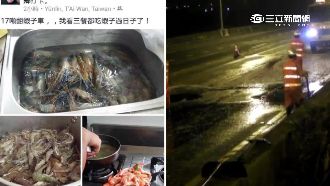 運蝦車國道翻覆　網友趴地撈蝦省三餐