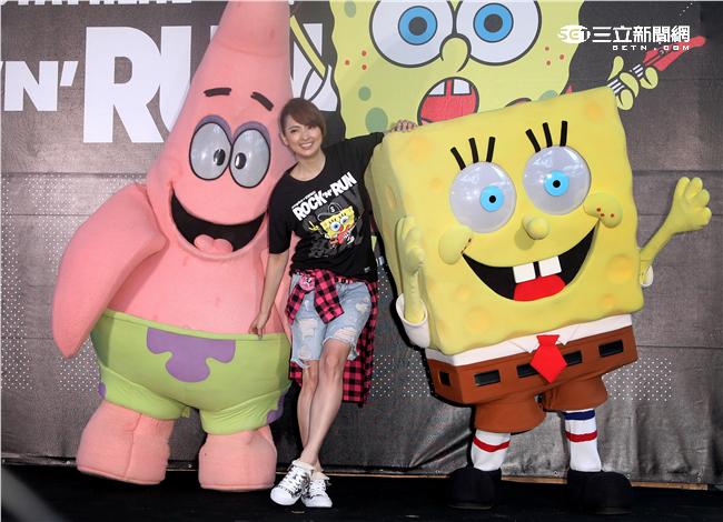 阿喜出席海綿寶寶聯名路跑記者會。（記者邱榮吉/攝影）