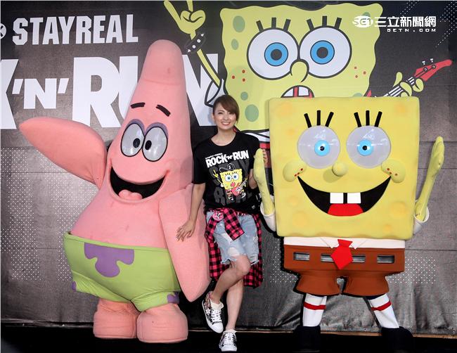 阿喜出席海綿寶寶聯名路跑記者會。（記者邱榮吉/攝影）